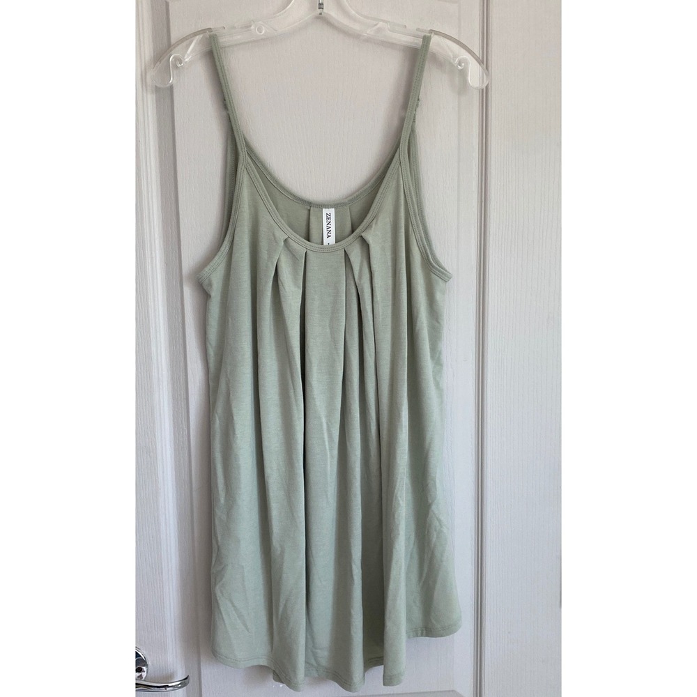 Zenana Womens Light Sage Green Pleated Scoop Neck Cami Tank Top RT-1867AB Large - Picture 2 of 11